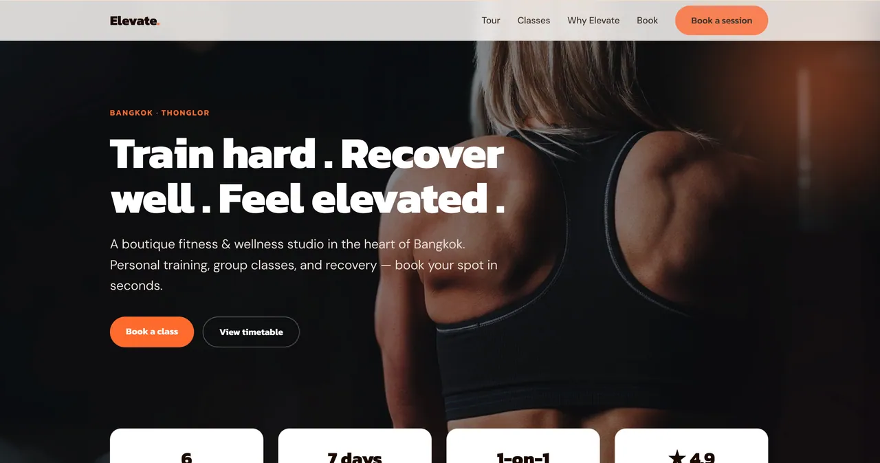 Elevate — Bangkok boutique fitness studio site built with Krubly