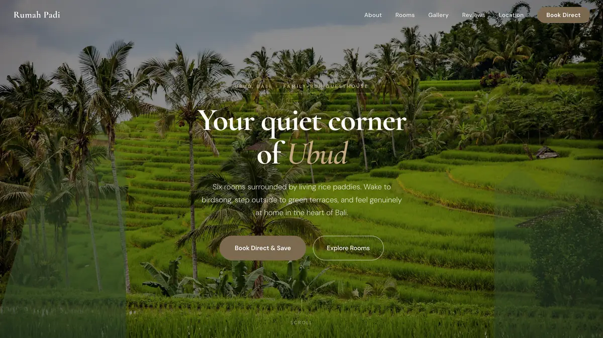Rumah Padi — Ubud guesthouse booking site built with Krubly